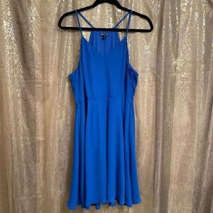 Express Royal Blue Chiffon V Neck Skater Dress, Size 12 NWOT
